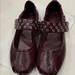 Mango brand new Burgundy Mary Jane Flats with Studded Strap